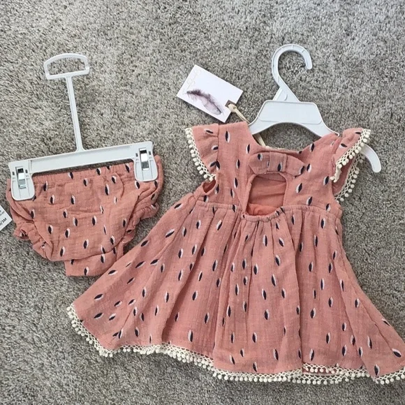 🆕 JESSICA SIMPSON 2 piece peach 0-3 month dress - Picture 2 of 2